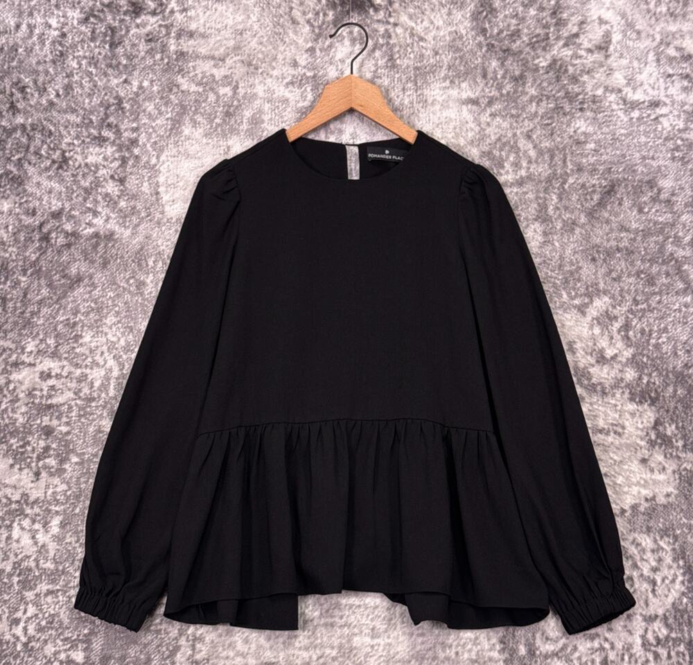 Tuckernuck Carlota Peplum Blouse XS Womens Black Pomander Place